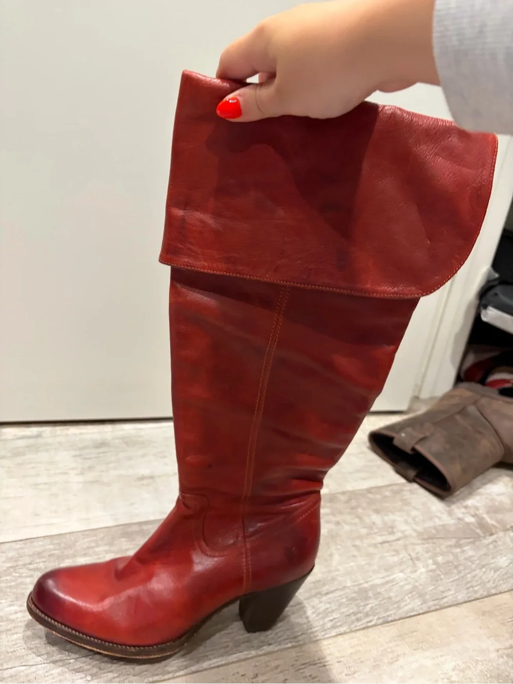 Red Leather Mid-Calf Women's Boots